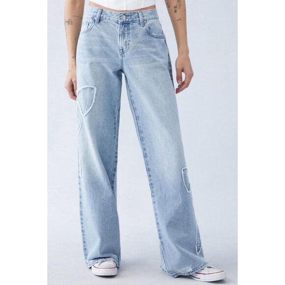 Women's High Rise Straight Leg Denim Jeans Recycled Fiber Embroidery - Picture 5 of 6